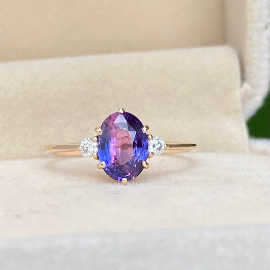 Oval Light Purple Sapphire Engagement Ring, Lavender sapphire Diamond Ring, Lilac Sapphire Diamond ring