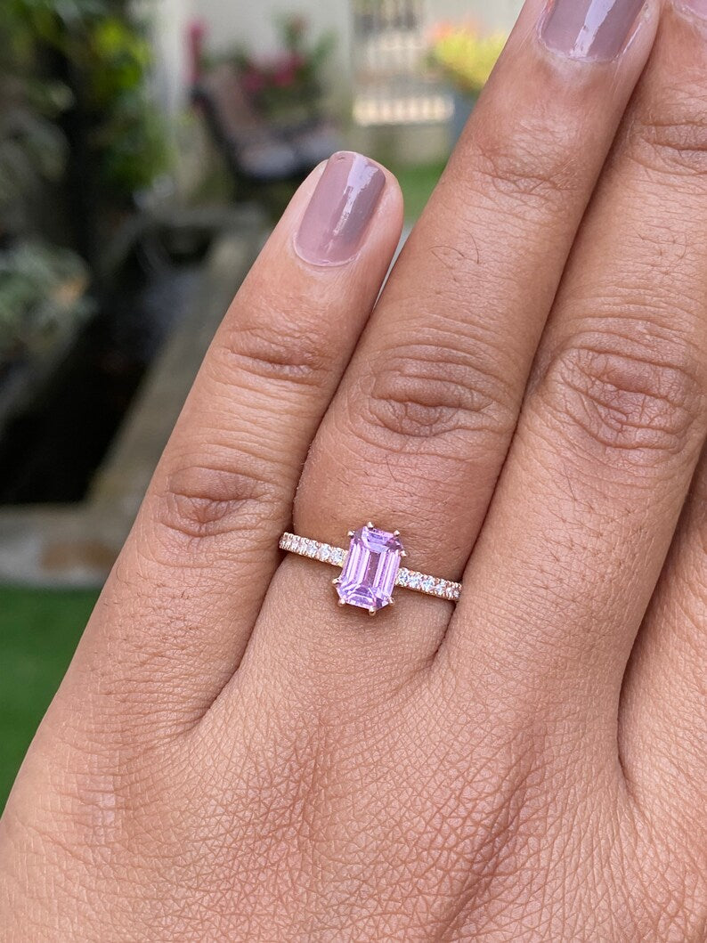 Light Pink Sapphire Engagement Ring / Peach Champagne Sapphire Ring 14K Gold