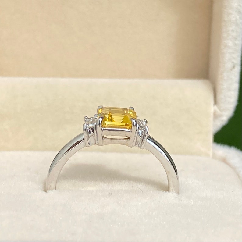 Golden Yellow Sapphire & Diamond Engagement Ring 14K White Gold