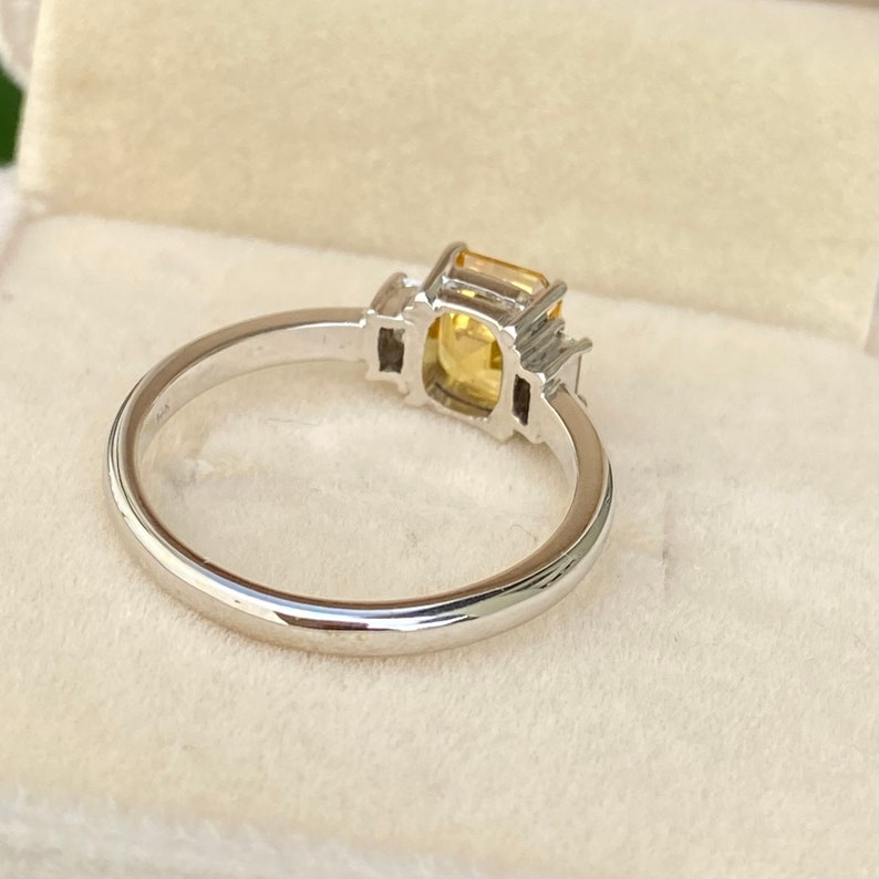 Golden Yellow Sapphire & Diamond Engagement Ring 14K White Gold