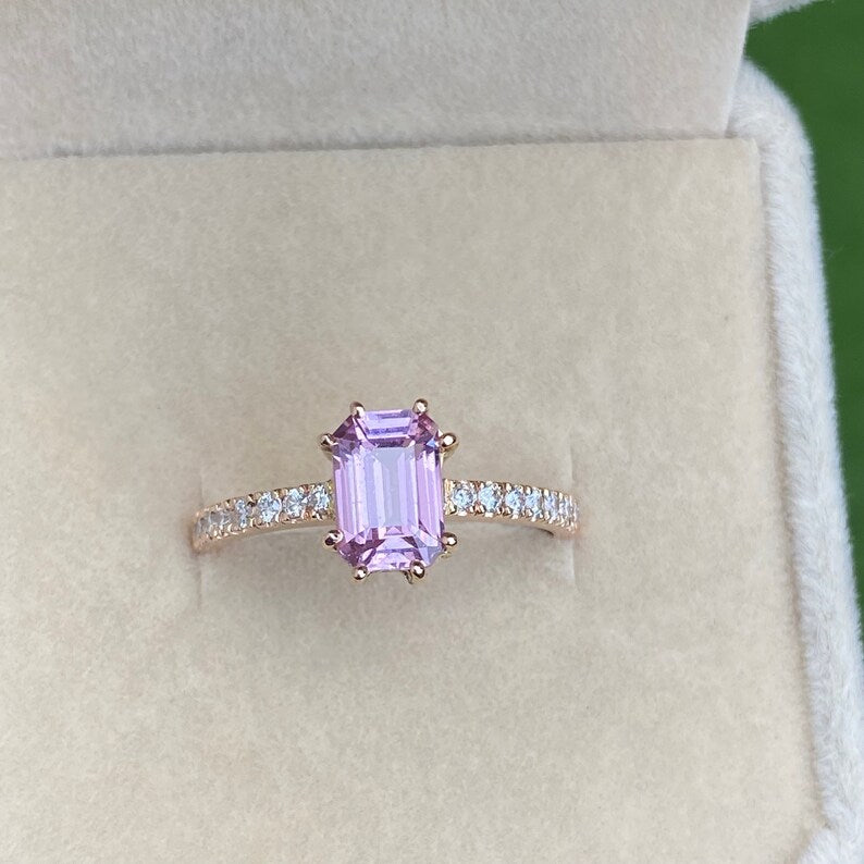 Light Pink Sapphire Engagement Ring / Peach Champagne Sapphire Ring 14K Gold