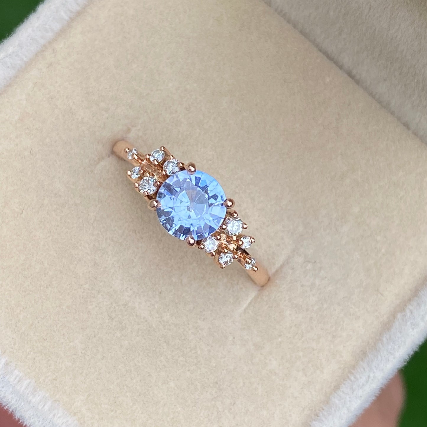 Light Blue Sapphire Diamond cluster ring 14K Rose Gold