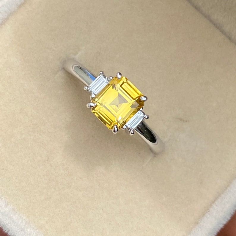 Golden Yellow Sapphire & Diamond Engagement Ring 14K White Gold