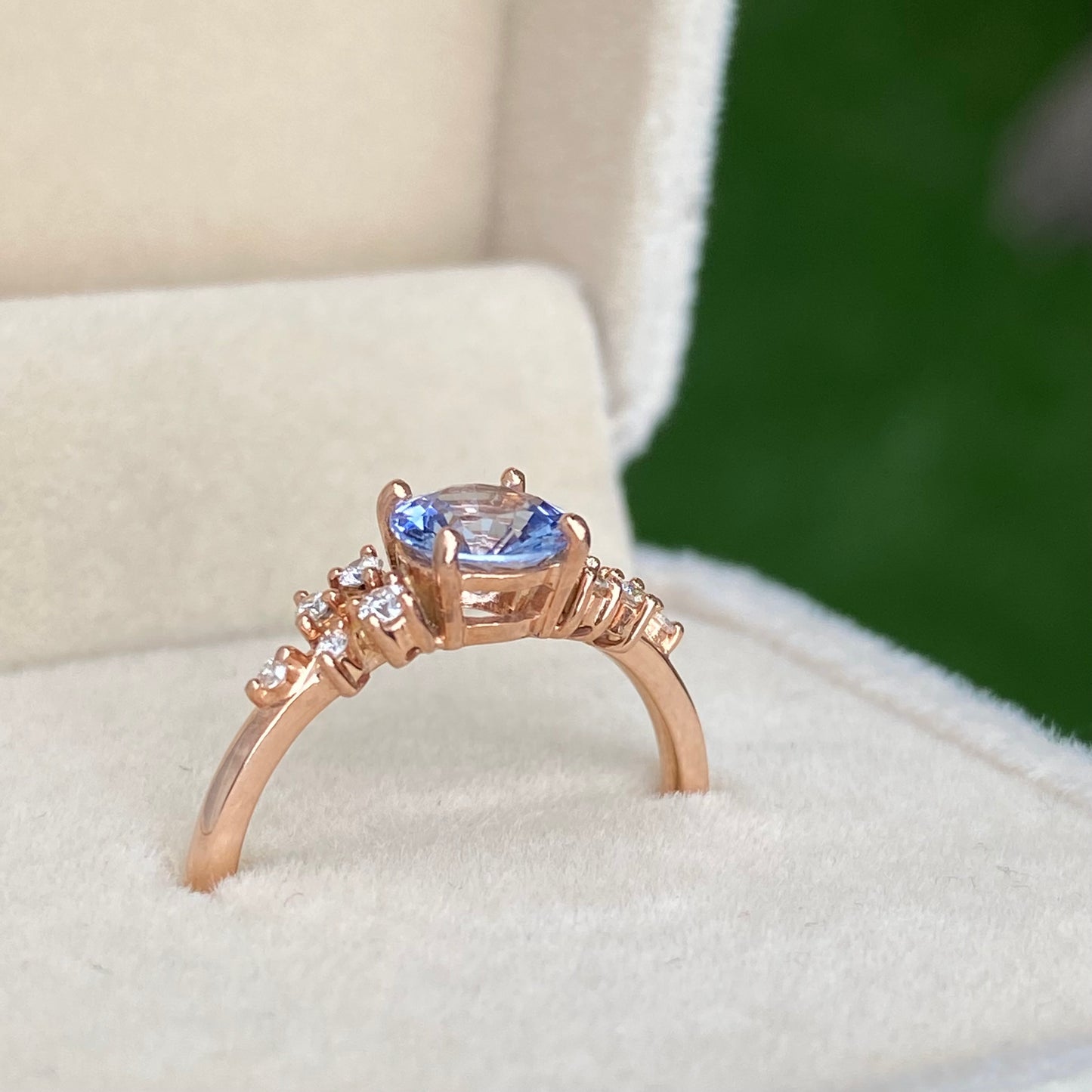 Light Blue Sapphire Diamond cluster ring 14K Rose Gold