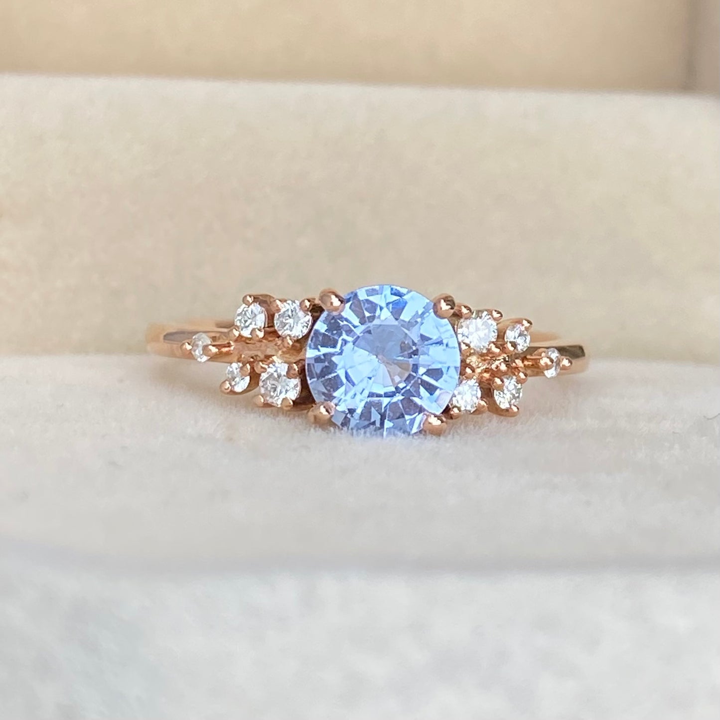 Light Blue Sapphire Diamond cluster ring 14K Rose Gold