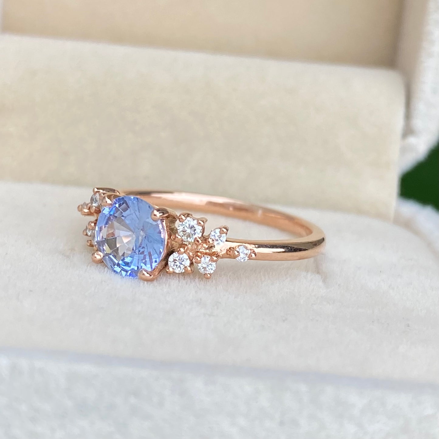 Light Blue Sapphire Diamond cluster ring 14K Rose Gold