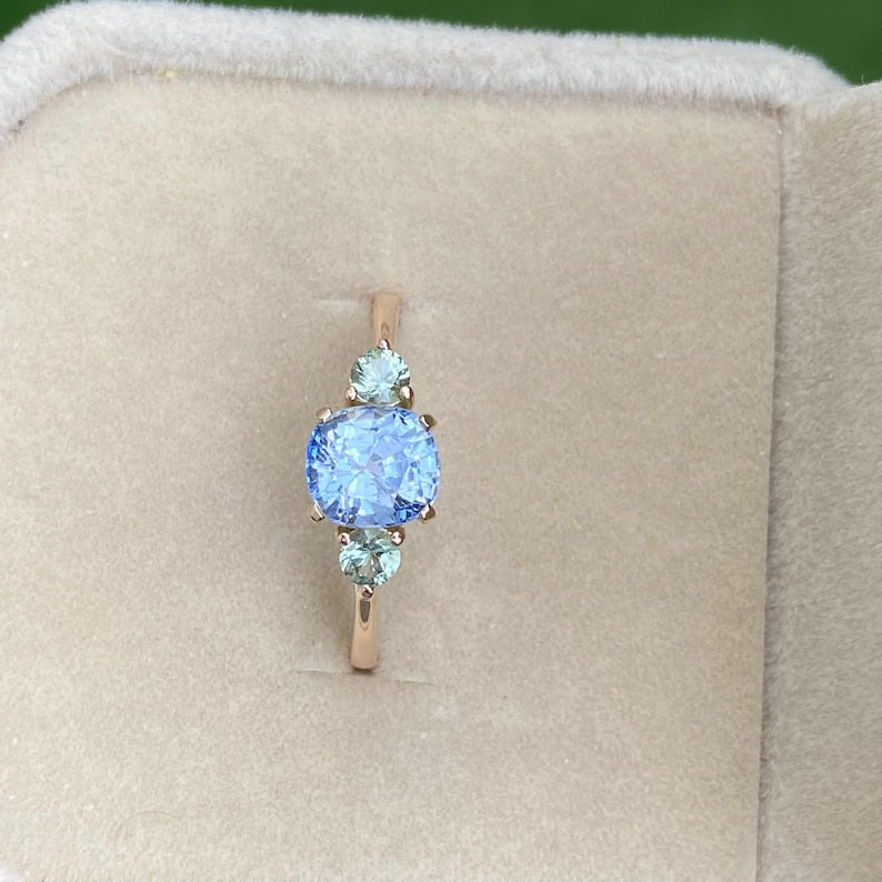 Light Blue Sapphire Engagement Ring 14K Rose Gold