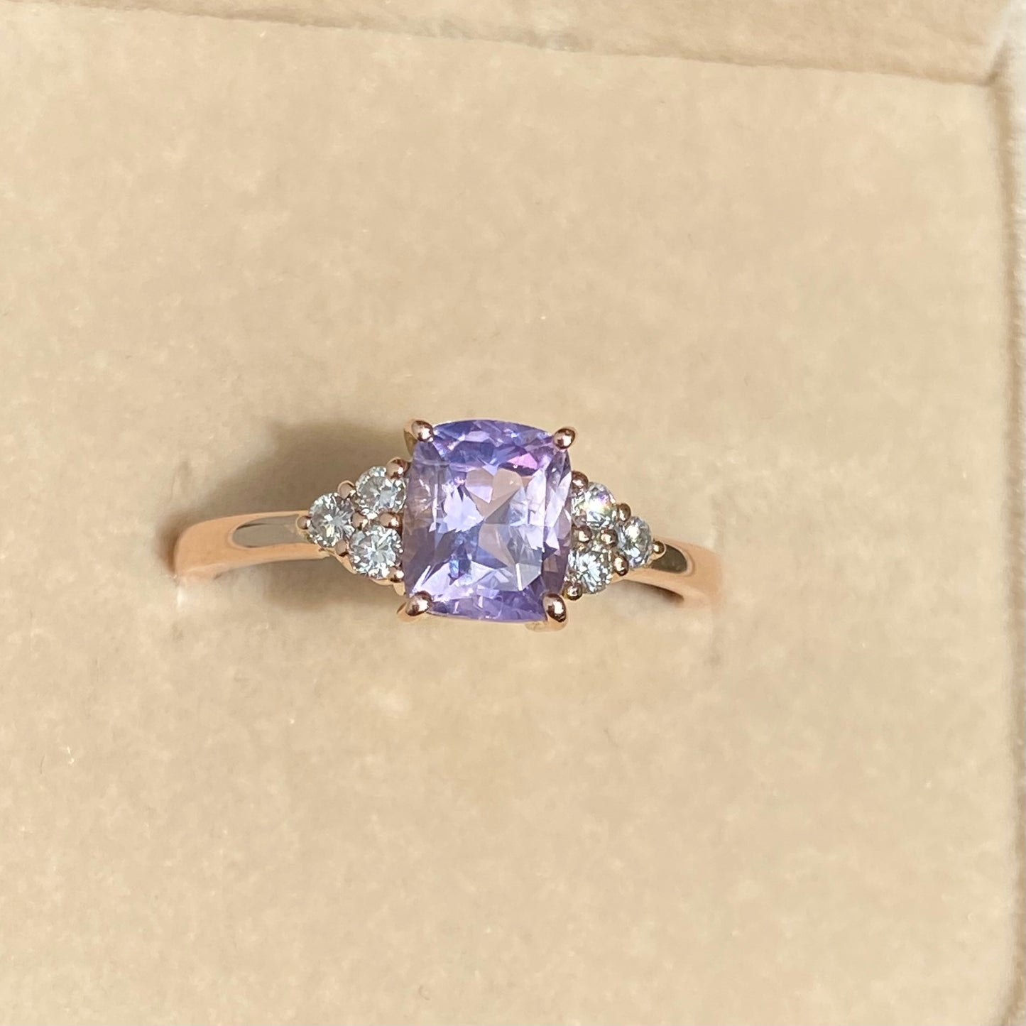 Light Lavender Sapphire Diamond Cluster Rig 14K Rose Gold