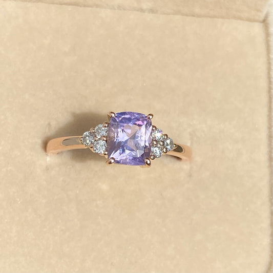 Light Lavender Sapphire Diamond Cluster Rig 14K Rose Gold