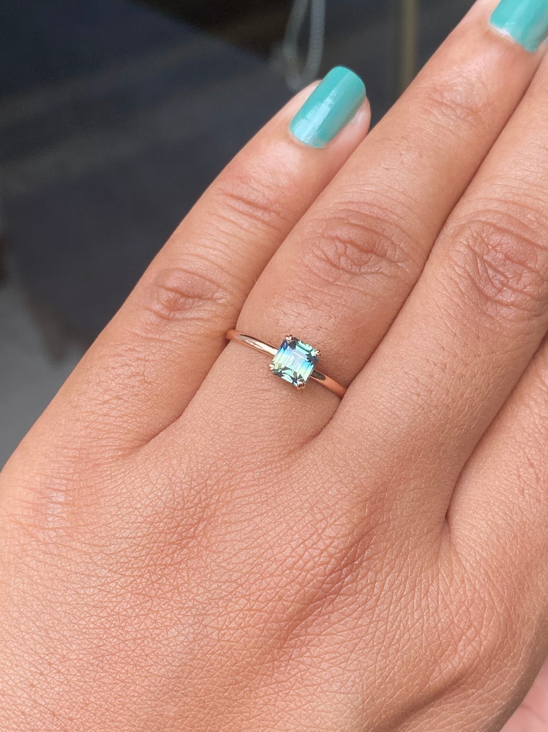 Parti Sapphire solitaire Engagement Ring 14K White Gold