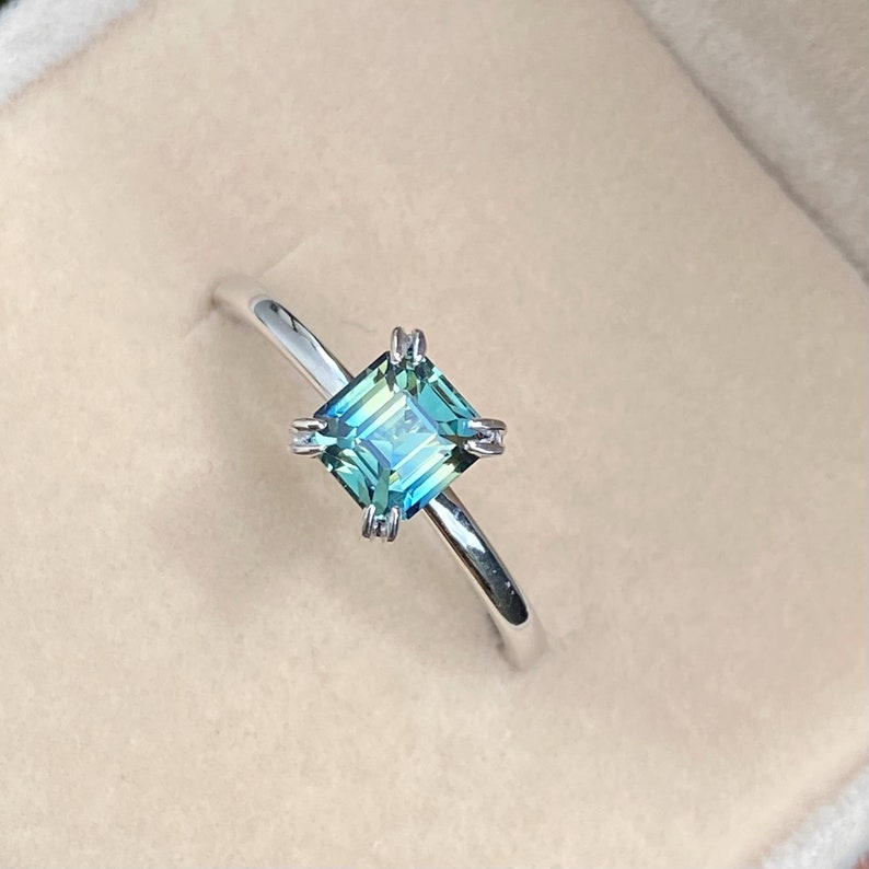 Parti Sapphire solitaire Engagement Ring 14K White Gold