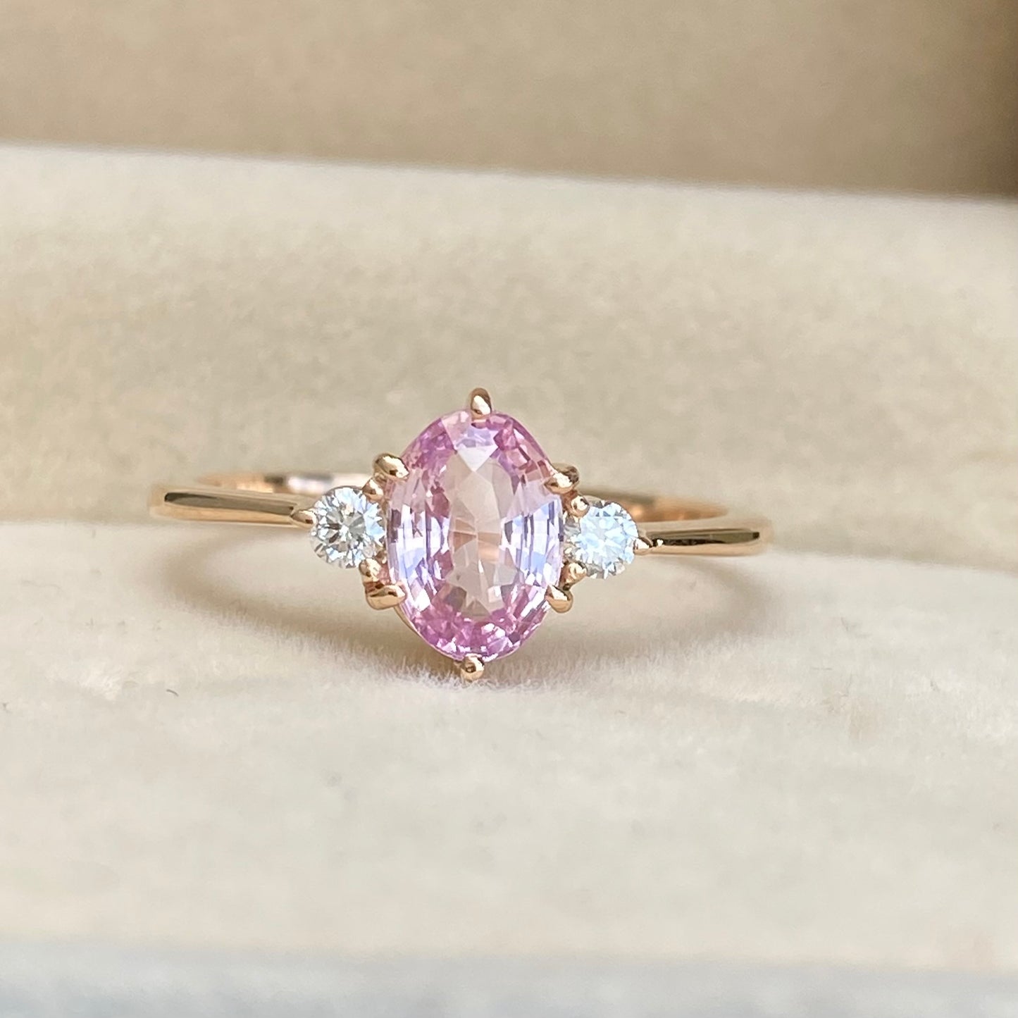 Light Pink Sapphire Diamond Engagement Ring 14K Rose Gold