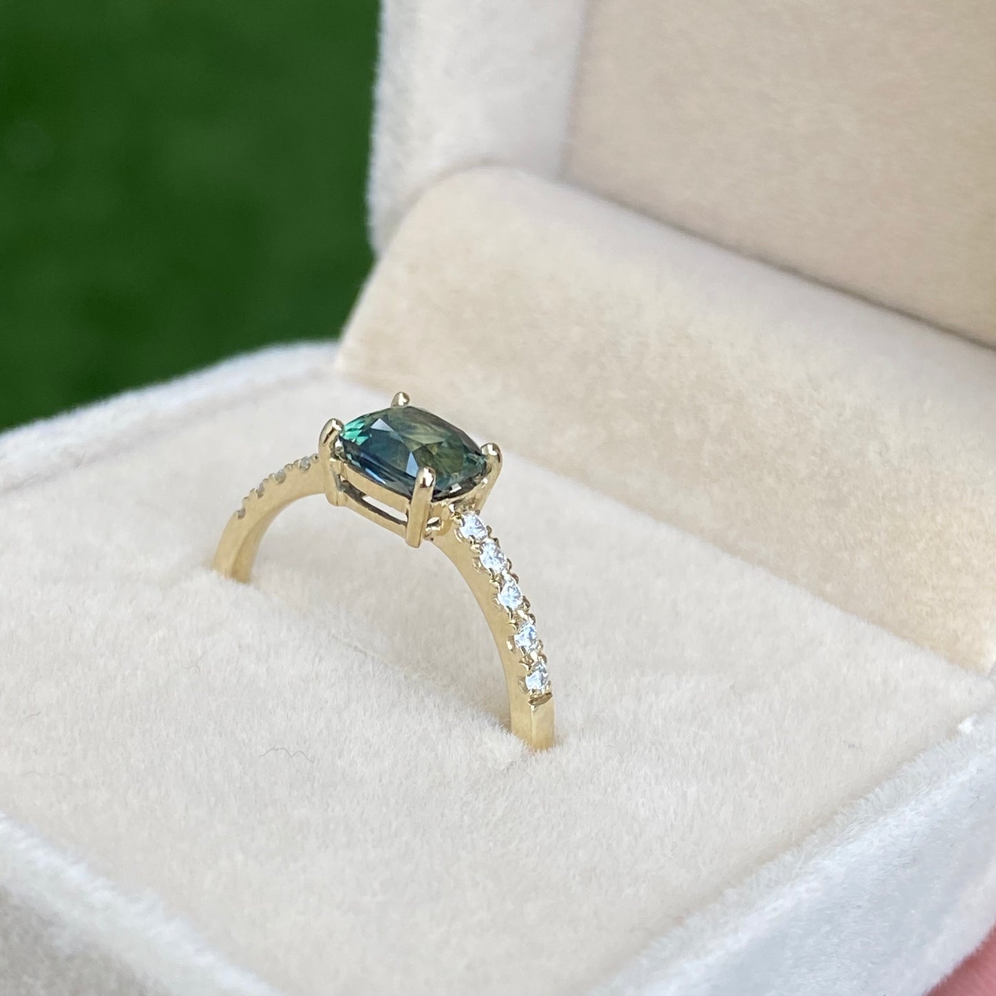 East West Parti Sapphire Engagement Ring 14K Rose Gold / Teal Sapphire Engagement Ring