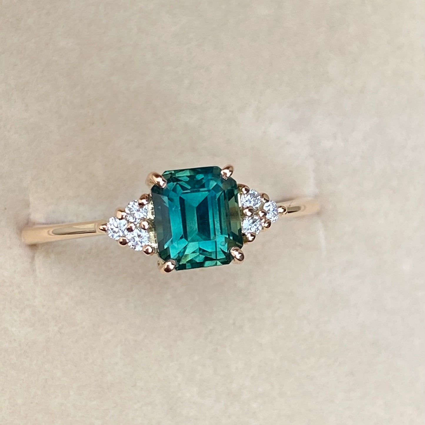 TARA Teal Sapphire Diamond Cluster Engagement Ring 14K Rose Gold