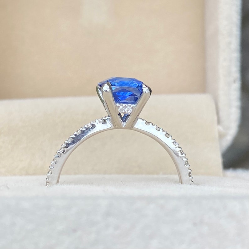 Ceylon Blue Sapphire Diamond Engagement Ring 14K White Gold