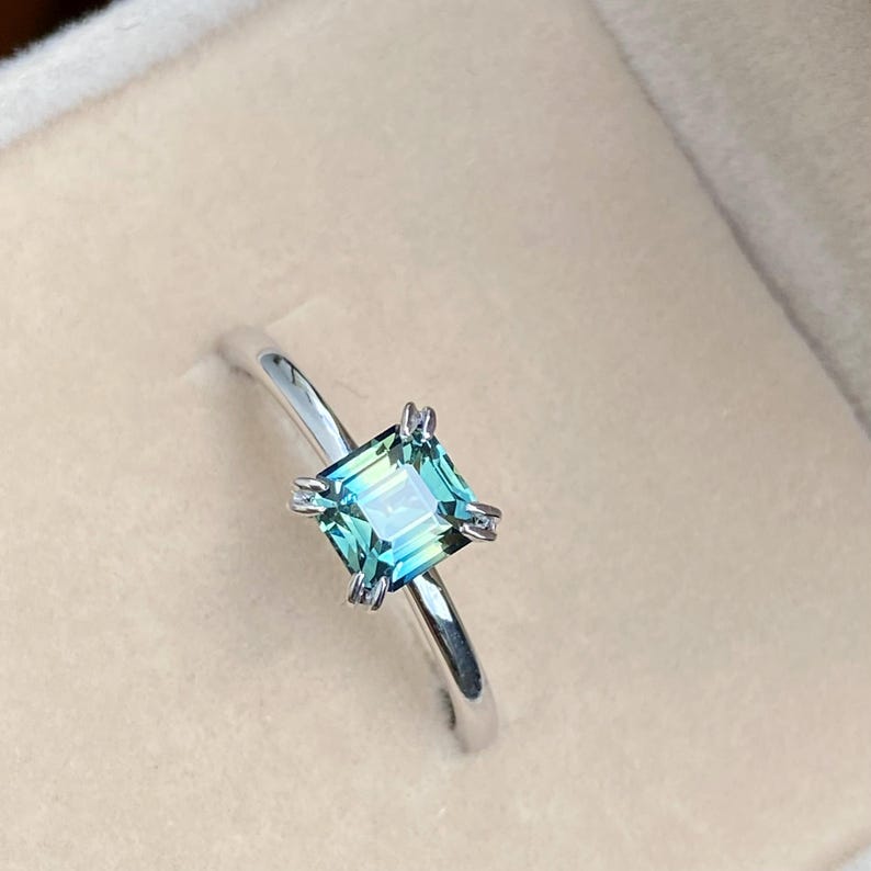 Parti Sapphire solitaire Engagement Ring 14K White Gold