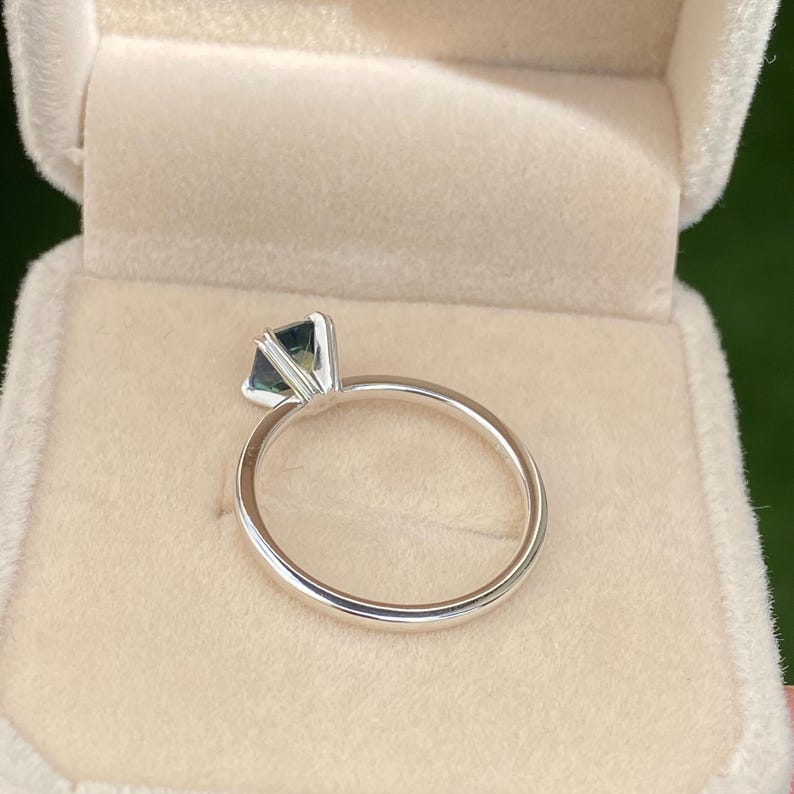 Parti Sapphire solitaire Engagement Ring 14K White Gold