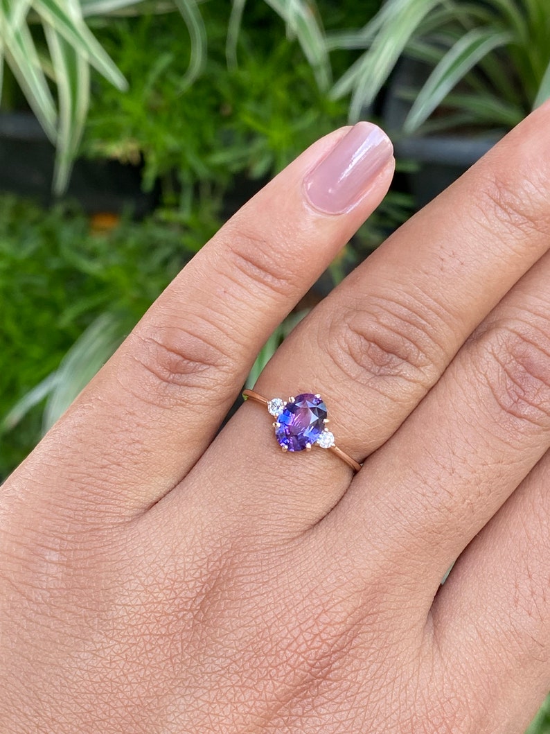 Lavender Sapphire Diamond Engagement Ring 14K Rose Gold