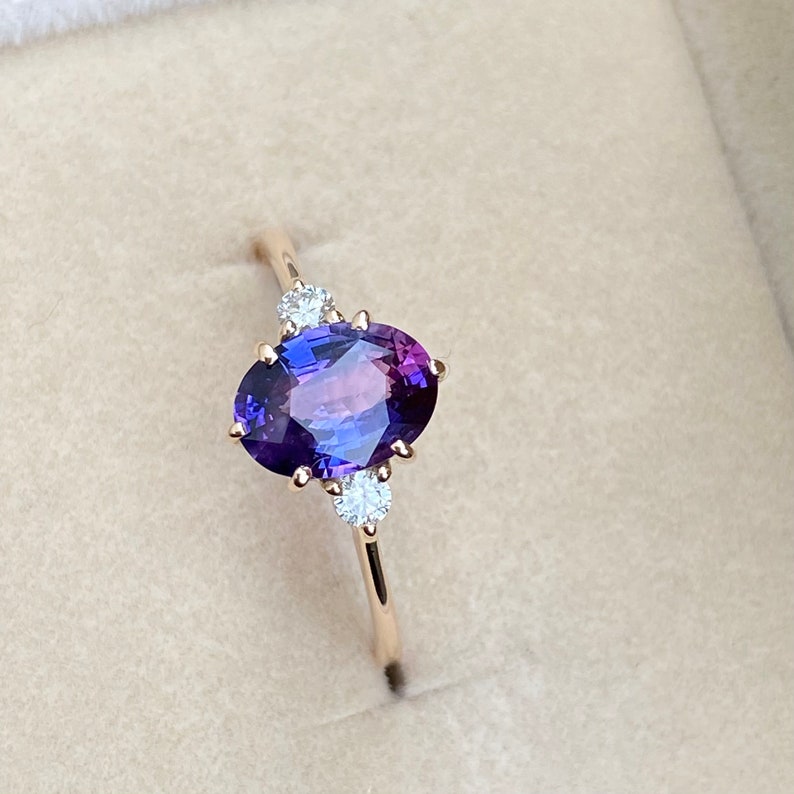 Lavender Sapphire Diamond Engagement Ring 14K Rose Gold