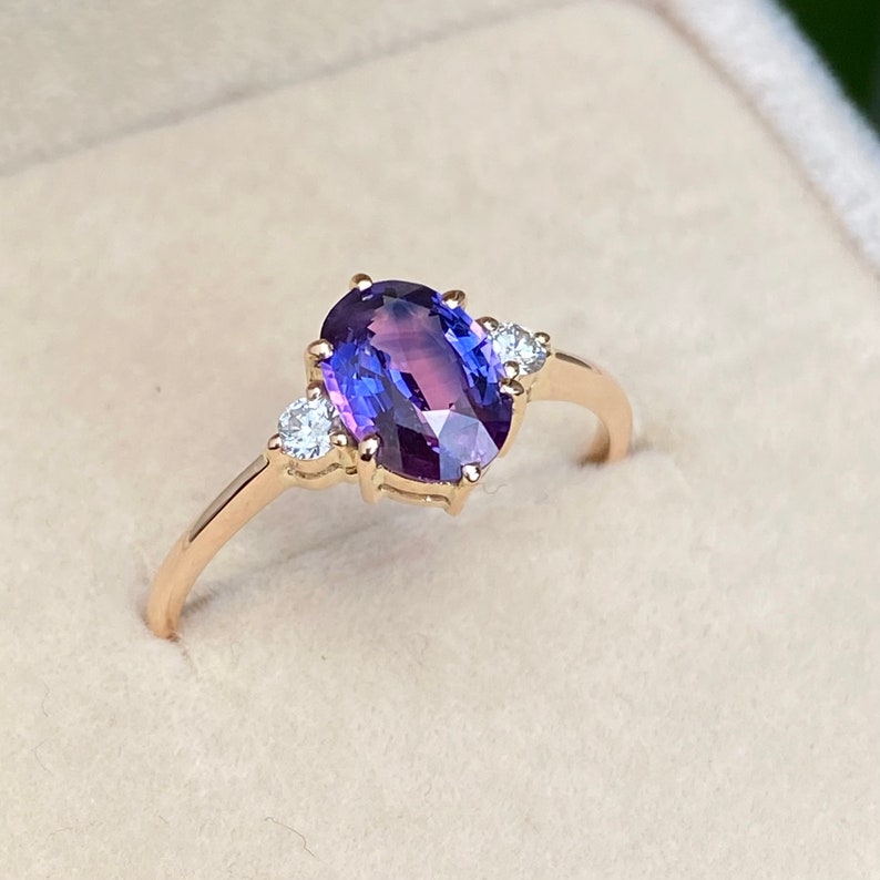 Lavender Sapphire Diamond Engagement Ring 14K Rose Gold
