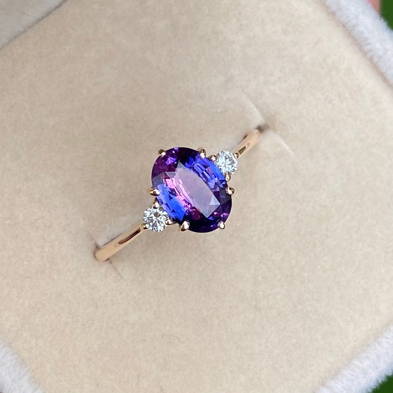 Lavender Sapphire Diamond Engagement Ring 14K Rose Gold