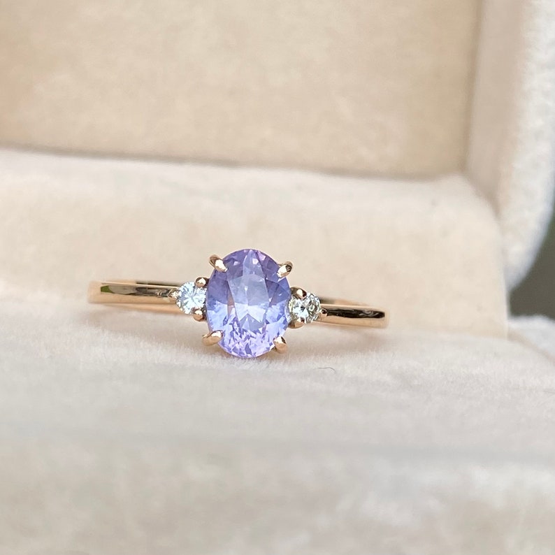 Light Lavender Sapphire Diamond Engagement Ring 14K Rose Gold
