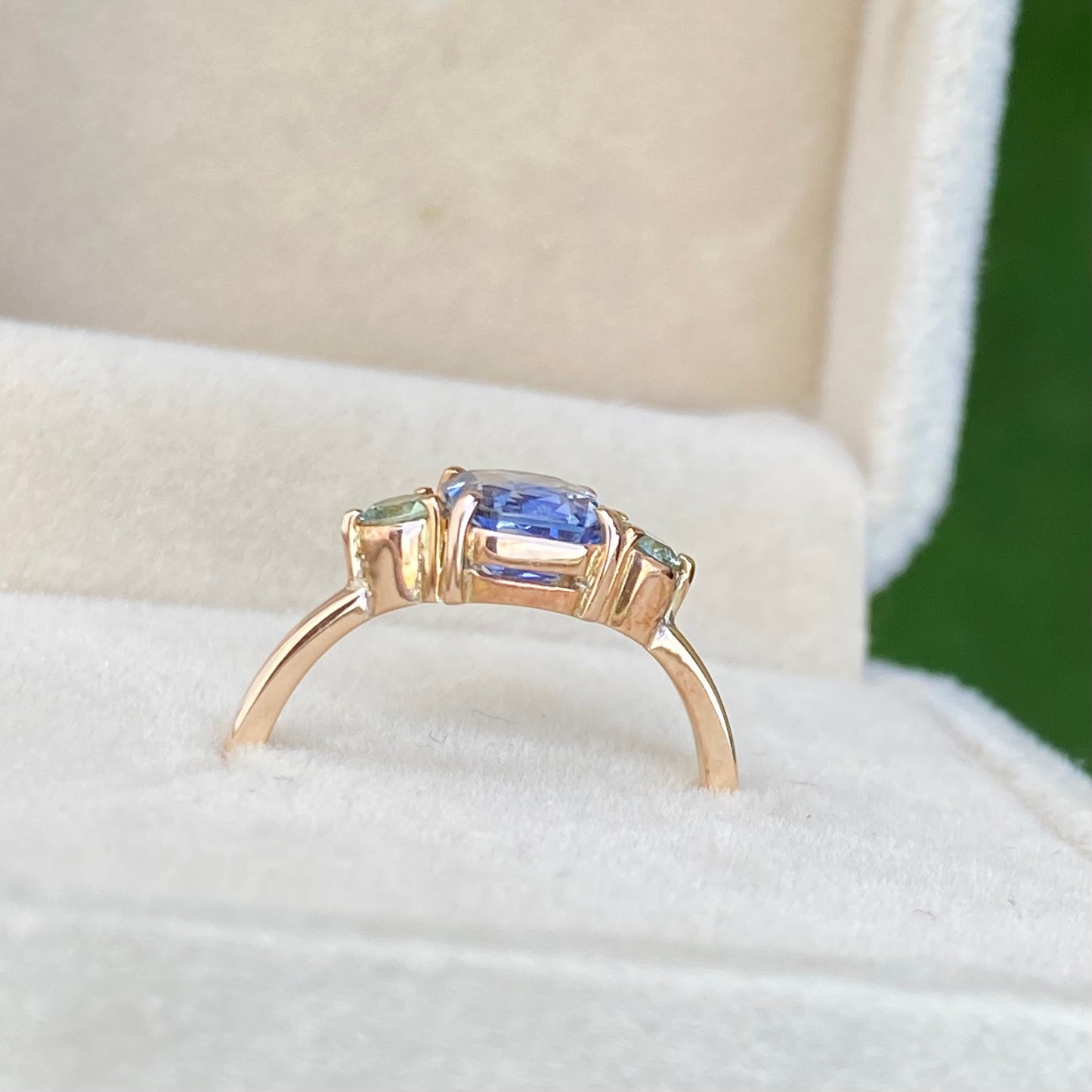 Light Blue Sapphire ring, Ceylon Sapphire Three stone ring, 14k Rose gold Engagement Ring