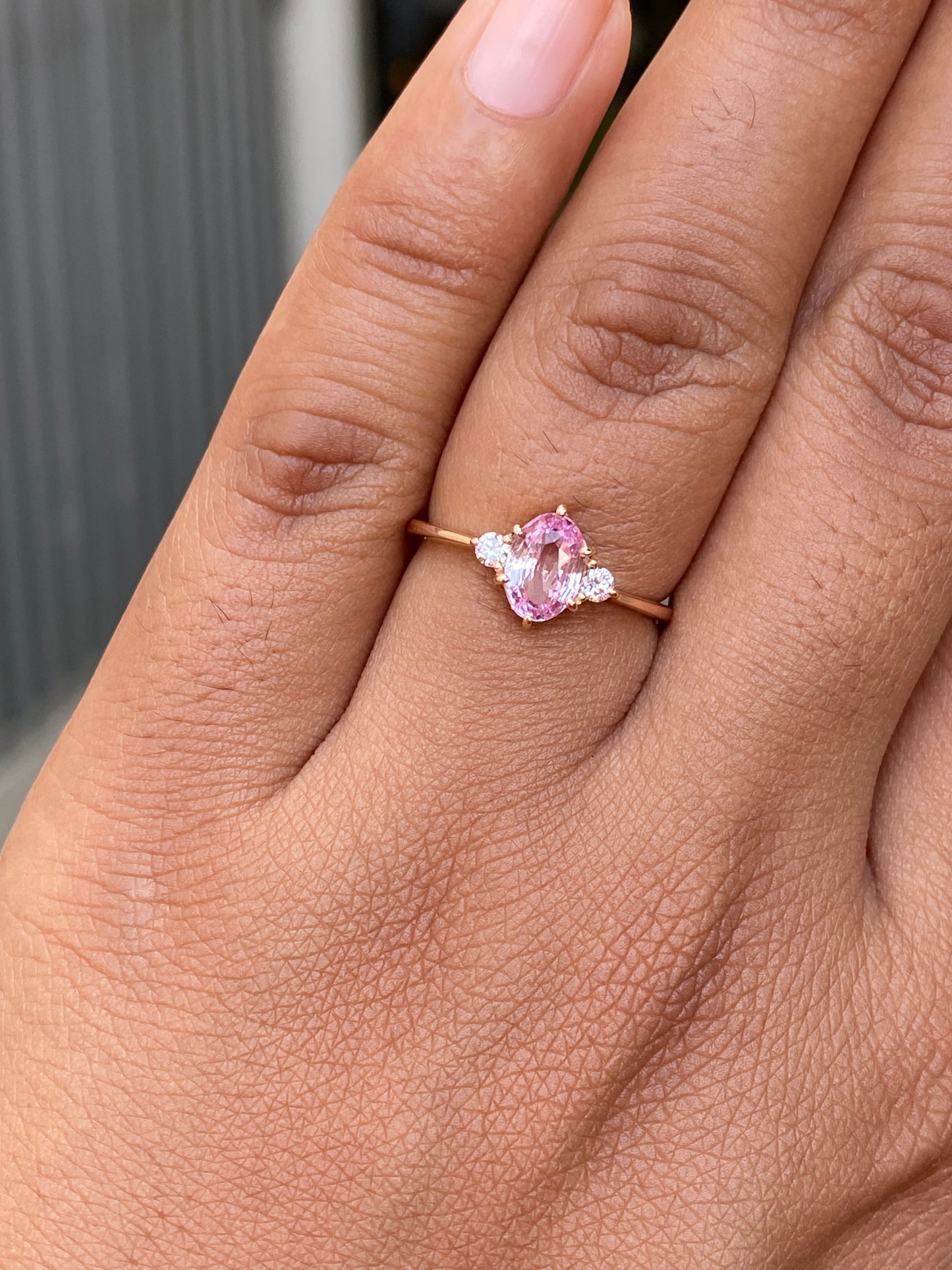 Light Pink Sapphire Diamond Engagement Ring 14K Rose Gold