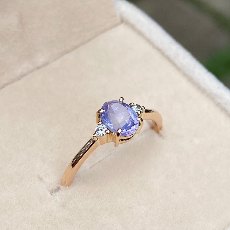 Light Lavender Sapphire Diamond Engagement Ring 14K Rose Gold