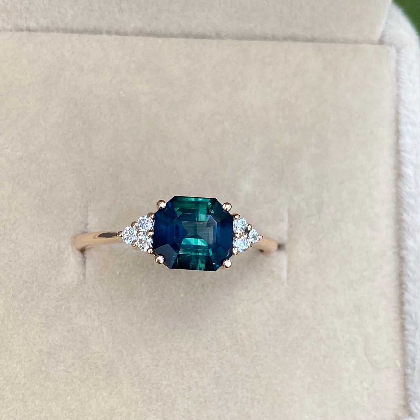 Dark Blue Green Sapphire Engagement Ring 14K Rose Gold
