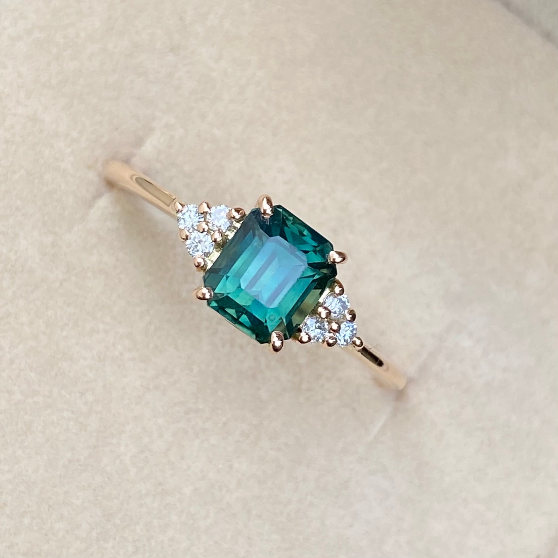 Blue Green Sapphire Engagement ring 